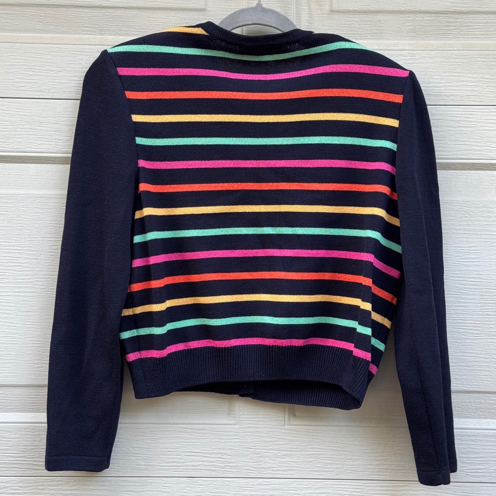 St. John Collection Cardigan Women S Navy Rainbow Stripe Vintage EUC Marie Gray - Picture 2 of 11
